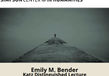 Titled image of the lecture Emily Bender is presenting. A dreary image of a person at the end of a road is above the title.