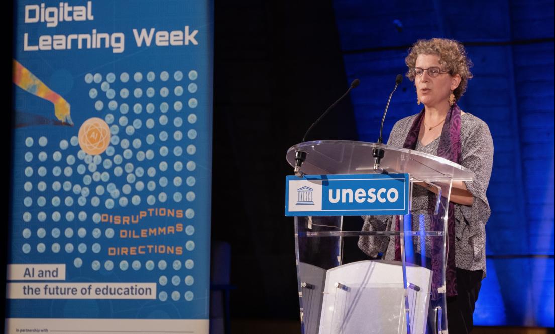 Emily Bender speaking at the UNESCO Digital Learning Week
